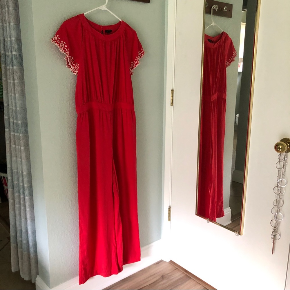 Ann Taylor red jumpsuit with eyelet detail, size 6